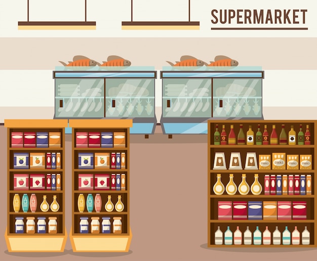 Supermarket sale stands illustration