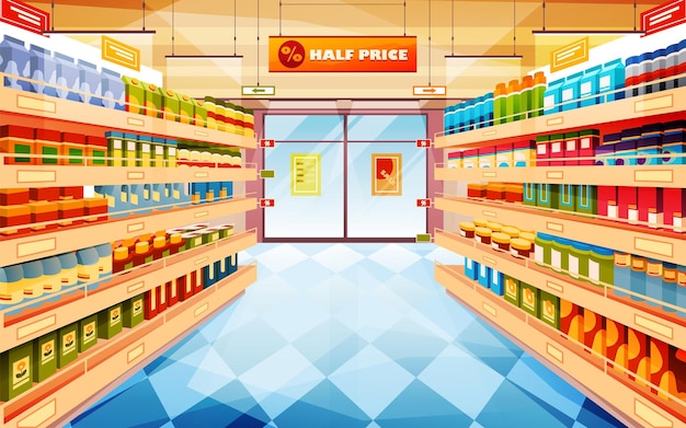 Supermarket shop store indoor viewvector image