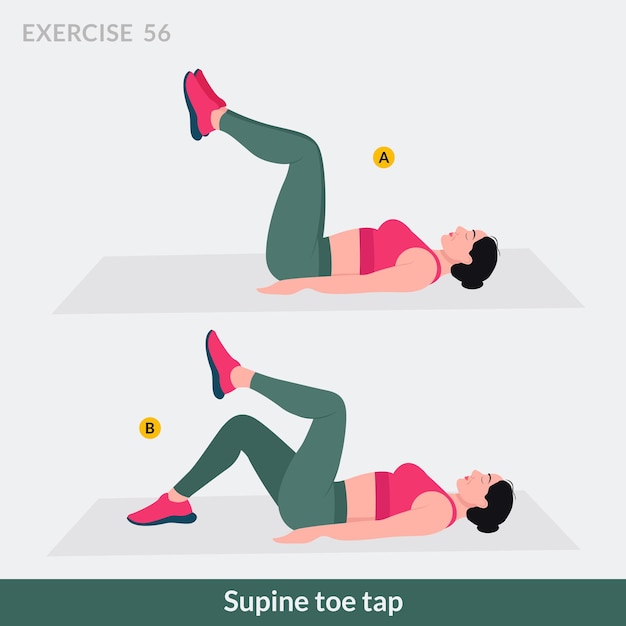 Supine toe tap exercise, Woman workout fitness, aerobic and exercises.