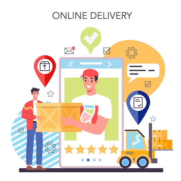 Suppliers online service or platform B2B idea global logistic distribution service Company as a customer business partnership Online delivery Isolated flat vector illustration