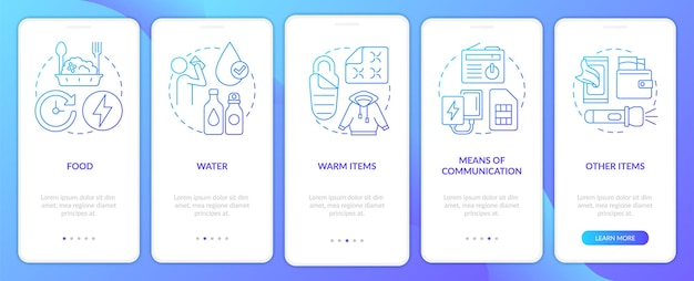 Supplies to survive blue gradient onboarding mobile app screen