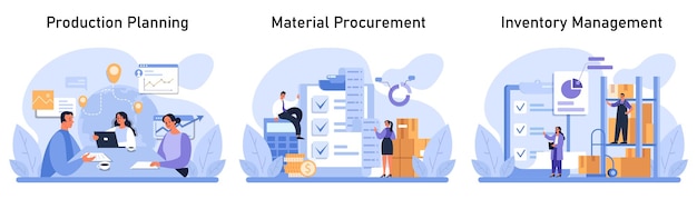 Supply chain management set illustrating the seamless flow of production planning material