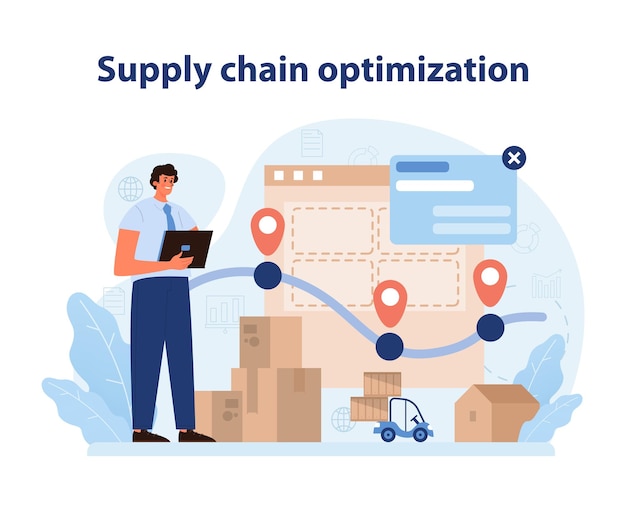 Vector supply chain optimization efficient logistics management visualized with realtime tracking and