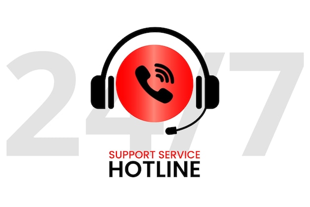 Support service hotline headphones with microphone and call icon.