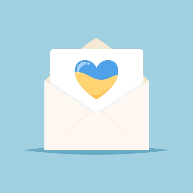 Support Ukraine envelope with heart colors of Ukrainian flag Donating volunteering concept