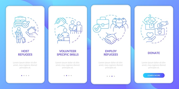 Supporting refugees blue gradient onboarding mobile app screen