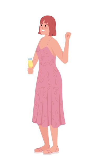 Supportive bridesmaid in summer pink dress semi flat color vector character