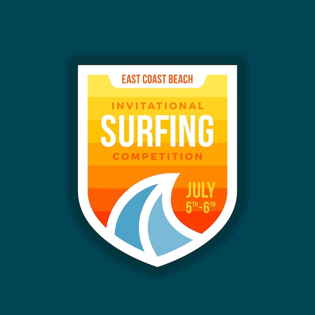 Surf badge shield with wave illustration emblem graphic