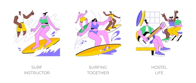 Vector surf camp isolated cartoon vector illustrations