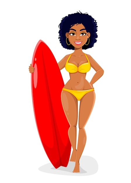 surf girl cartoon character isolated on white