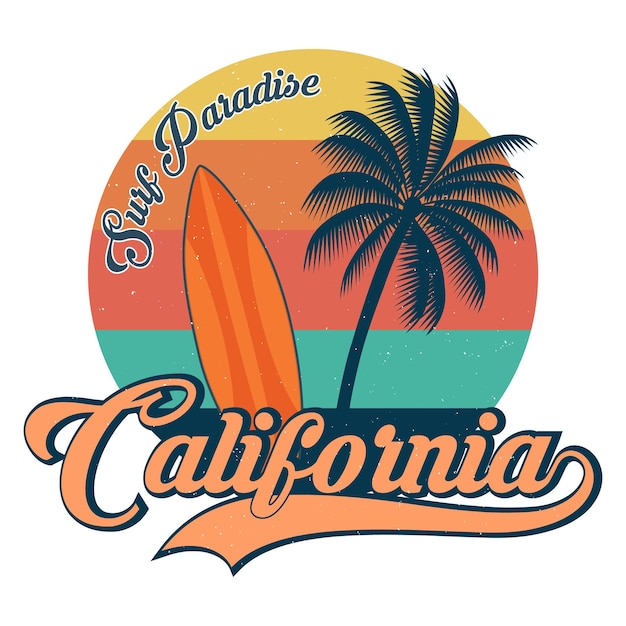 Surf Paradise California Vector Illustration T-Shirt Design