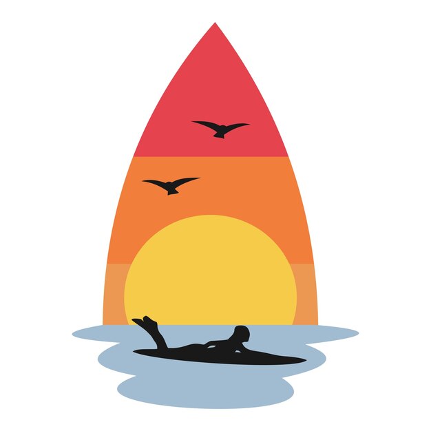 Vector surfboard and palm tree icon illustration