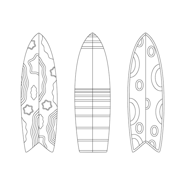 Surfboards Beach set for summer trips Vacation accessories for sea vacations Line art