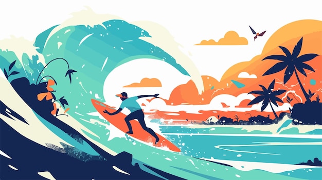 Surfer Catching a Wave Vector Illustration