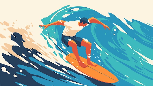 Surfer Catching a Wave Vector Illustration