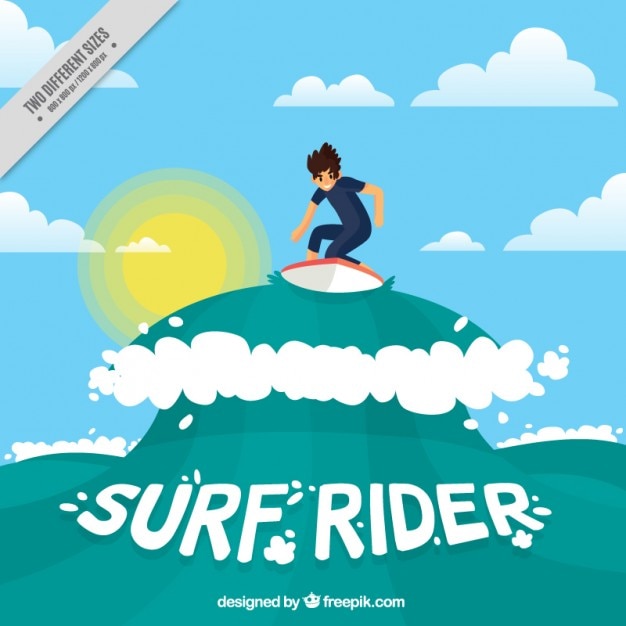 Vector surfer enjoying on a wave background