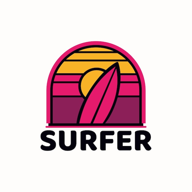 surfer logo with a combination of a man waves beach palm