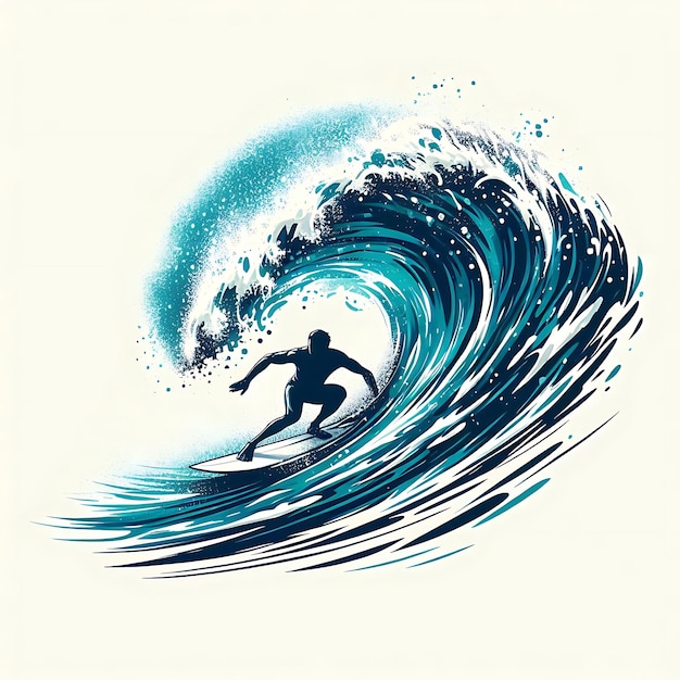 Surfer riding a powerful wave with dynamic energy and ocean spray