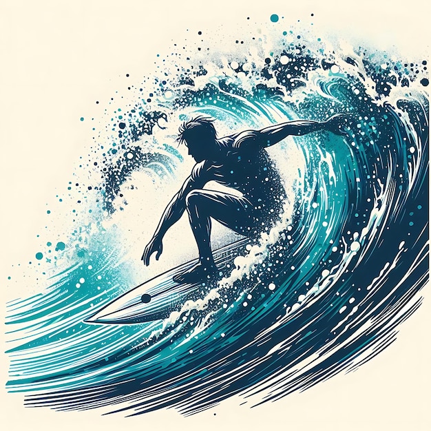 Surfer riding a powerful wave with dynamic energy and ocean spray