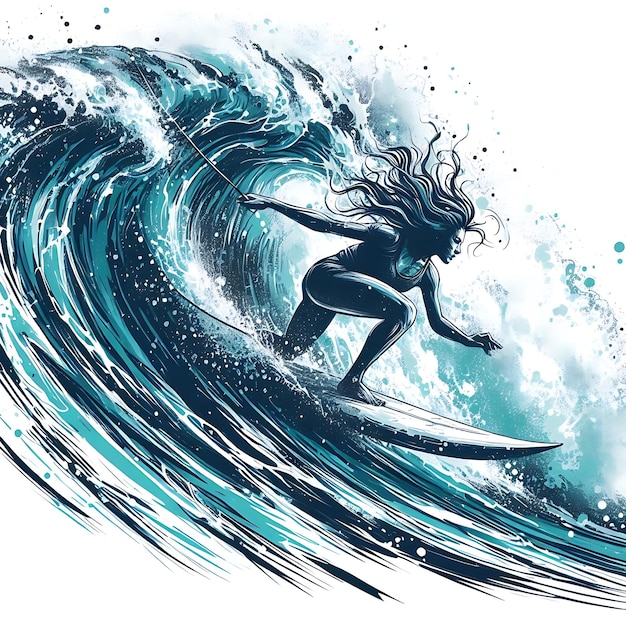 Vector surfer riding a powerful wave with dynamic energy and ocean spray