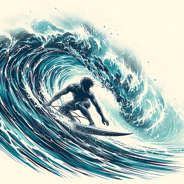 Surfer riding a powerful wave with dynamic energy and ocean spray