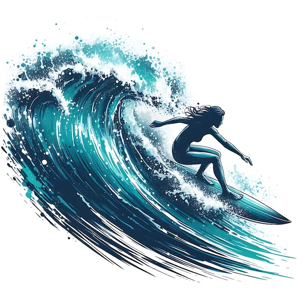 Surfer riding a powerful wave with dynamic energy and ocean spray