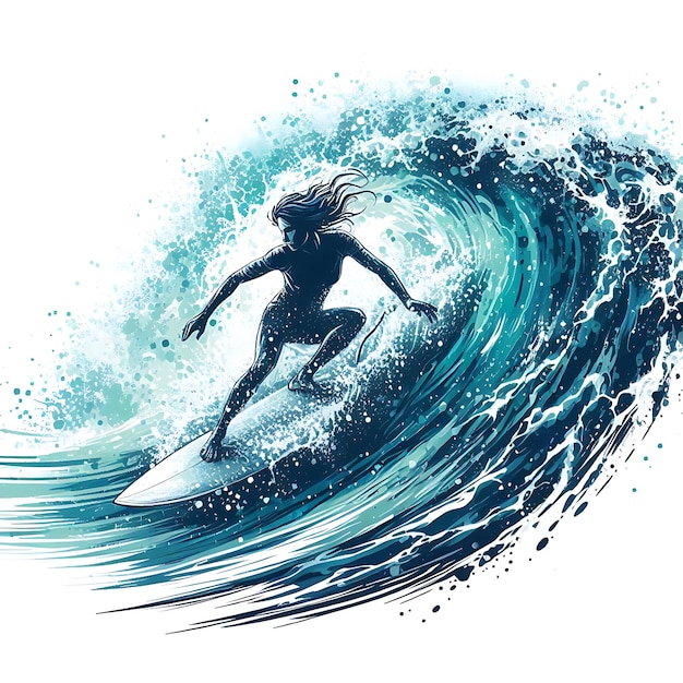 Vector surfer riding a powerful wave with dynamic energy and ocean spray