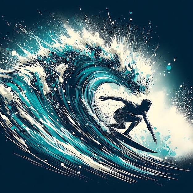 Surfer riding a powerful wave with dynamic energy and ocean spray