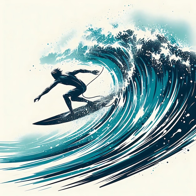 Surfer riding a powerful wave with dynamic energy and ocean spray