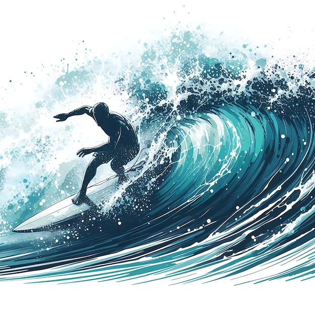 Surfer riding a powerful wave with dynamic energy and ocean spray