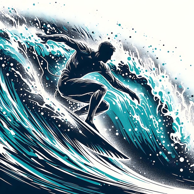 Surfer riding a powerful wave with dynamic energy and ocean spray