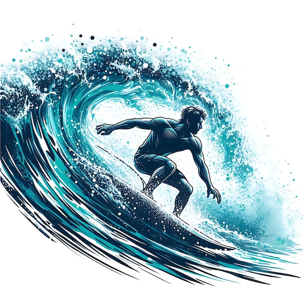 Surfer riding a powerful wave with dynamic energy and ocean spray