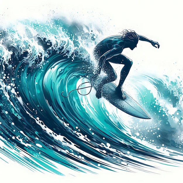 Surfer riding a powerful wave with dynamic energy and ocean spray