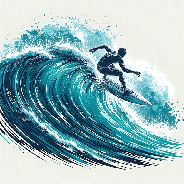 Surfer riding a powerful wave with dynamic energy and ocean spray