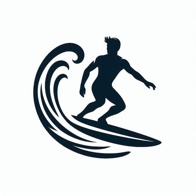 surfer riding a wave logo icon silhouette vector style with white background