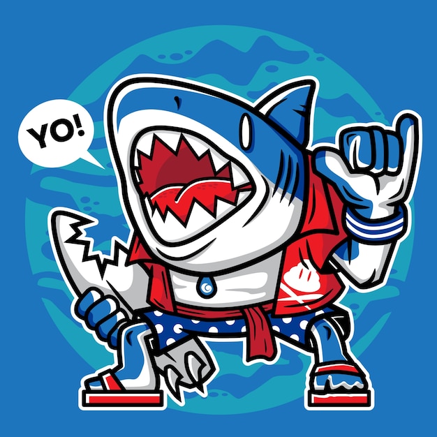 surfer shark character illustration