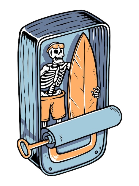 Surfer skull in the tin illustration