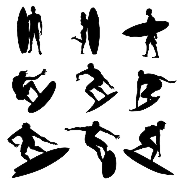 Surfer and Surfboard Isolated Silhouette