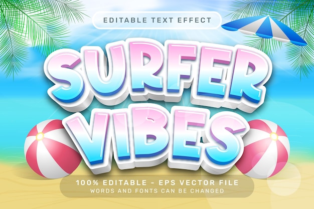 surfer vibes 3d text effect and editable text effect with a beach background