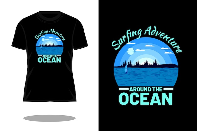 Surfing adventure silhouette retro t shirt design