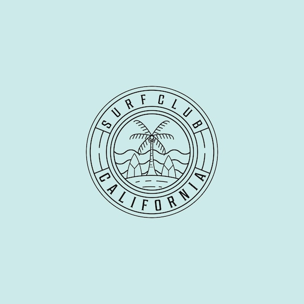 Surfing club island line art logo vector illustration design minimalist paradise island outline symbol