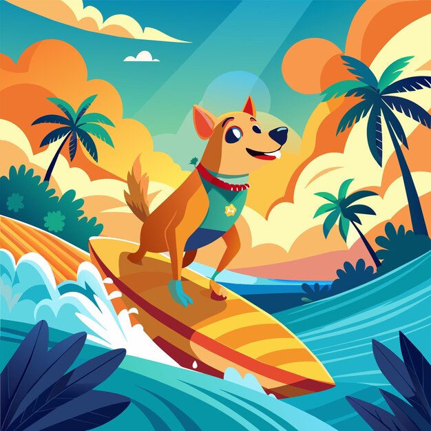 Surfing Dog Enjoying Tropical Beach Waves Generative AI