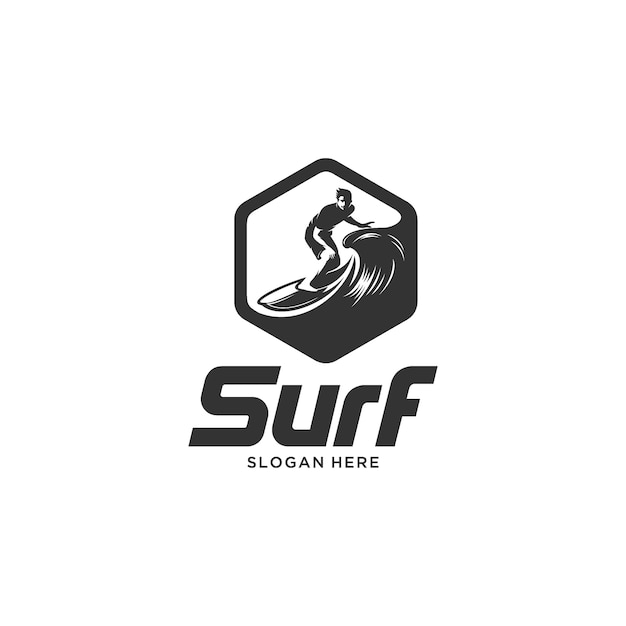 surfing emblem silhouette logo illustration