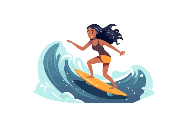 Surfing girl illustration Cheerful girl surfing with joyful expression