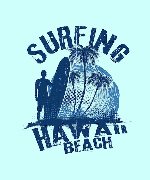 Surfing Hawaii Beach Vintage T-shirt Design