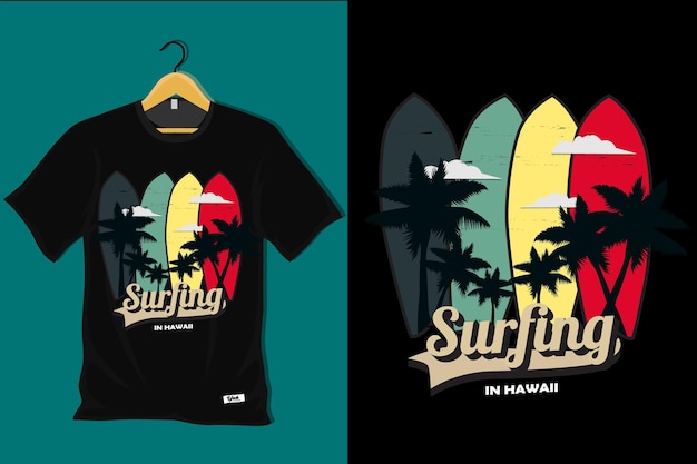 Surfing in Hawaii Retro Vintage T Shirt Design