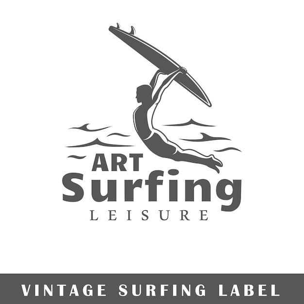 Surfing label isolated on white background Design element Vector illustration