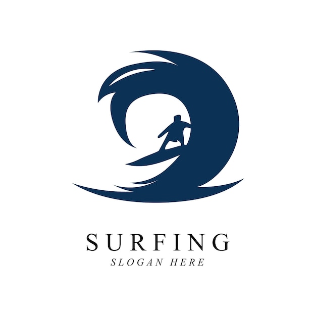 Surfing man logo vector template design