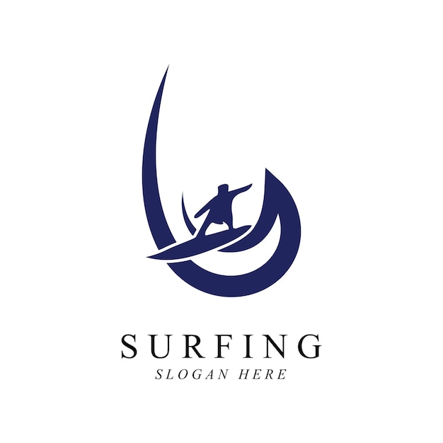 Surfing man logo vector template design