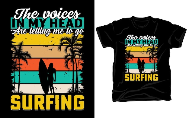 Surfing retro vintage t shirt design or beach and summer surfing t shirt design template